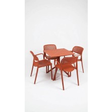 Çavdar Group Barby 4 Kişilik Bistro Set 70X70 Sorty Masa 4 Adet Barby Kollu Koltuk Cafe Bahçe Balkon Mini Set