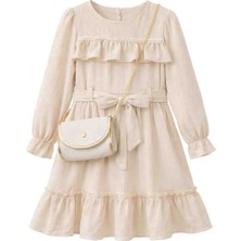 Gvn Kids Kız Çocuk Ekru Fırfırlı Elbise & Çanta Detaylı – Zarif Kombin