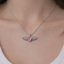 Belirtilmemiş Melek Kanat Pembe Kalp Kolye, Çelik Kolye, Kanat Kolye, Hediye ,romantik Hediye, Işıltılı Pembe Kristal Taşlı Özel Tasarım, : Sevgililer Günü, Yıl Dönümü Hediyesi, Romantik Takı,