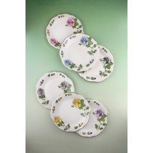 Bursa Porselen Dekor Renkli Güller Altın Yaldızlı 6 Parça Porselen Pasta Tabağı