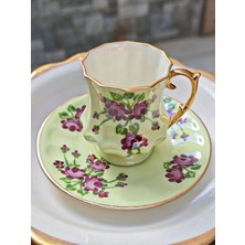 Manushum El Boyaması Porselen Hanımeli Kahve Fincanı-Fıstık Yeşil 1 Adet