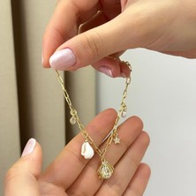 Ca Shopping Deniz Kabuğu Midye Yıldız Inci Charm Detaylı Altın Kaplama Bileklik