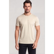 Paul & Shark Erkek Regular Fit Yuvarlak Yakalı Pamuklu Logo Işlemeli Kısa Kollu Bej T-Shirt 26411049A-348