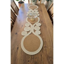 Zeora Home Jüt Hasır Doğal Boho Görünümlü Krem Bej 30X100 cm Runner Amerikan Servis Masa Dekoru