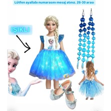 Elsa Işıklı Elbise Kostüm Elsa Peruk Mavi Bubble Saç Elsa Babet Doğum Günü Parti Seti