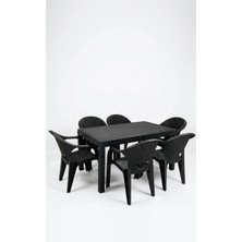 Çavdar Group Flash 90X150 cm Rattan 6 Kişilik Masa Takımı Camsız Flash Sandalye Bahçe Teras Takımı Oturma Grubu