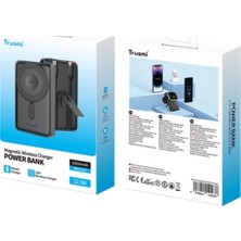 Trusmi 10.000 Mah 15W Magsafe Type C + Lıghtnıng Kablolu Standlı Powerbank Metalık Grı