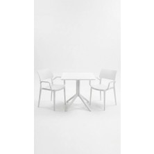 Çavdar Group Zen 2 Kişilik Bistro Set 70X70 Sorty Masa 2 Adet Zen Kollu Koltuk Cafe Bahçe Balkon Mini Set