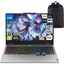 Lenovo Loq 15IRX10 I5-14500HX 16-Gbddr5 2 Tb RTX5050 (8GB-GDDR7-100W) 15.6" Fhd Windows 11 Home + Hmf Sırt Çantası 83JE012FTRHMF36