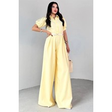 Dip Moda Dipmoda Kadın Gömlek Yaka Kemerli Geniş Paça Tulum DPK4197