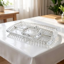 Fair Home Diamond Dikdörtgen Lüks Kristal Model Bölmeli Cam Tepsi – Sunumluk – Meyvelik – 33X18 cm