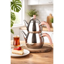 Porsima 1028-1 Damla Bakalit Kulp Orta Boy Paslanmaz Çelik Çaydanlık Takımı - Rose - 0.75-1.50LT
