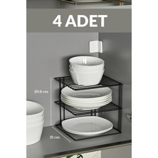 Edora Home 4'lü Mat Siyah 3 Katlı Dolap Içi Tabaklık Bardaklık Mutfak Düzenleyici Raf Paslanmaz Metal, Çok Al Az Öde