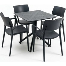 Çavdar Group Zen 4 Kişilik Bistro Set 70X70 Sorty Masa 4 Adet Zen Kollu Koltuk Cafe Bahçe Balkon Mini Set