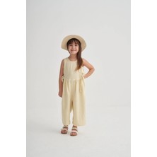 Queen Kids Queenkids Kız Çocuk 20062 Tulum Kolsuz Bğcıklı Keten Sarı