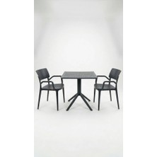 Çavdar Group Zen 2 Kişilik Bistro Set 70X70 Sorty Masa 2 Adet Zen Kollu Koltuk Cafe Bahçe Balkon Mini Set