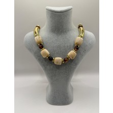 Net.Accessories Krem-Kahve-Gold Tasarım Kolye
