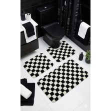 Eurobano Chess Dama Desen Lateks Kaymaz Taban Makinede Yıkanabilir 3'lü Banyo Paspası 60X100 60X50 60X50 cm
