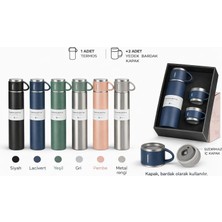 Toptan Hediyeci Vakumlu Termos 500 ml – Paslanmaz Çelik, Bardak Kapaklı, 2 Yedek Kapaklı Premium Termos (6 Renk)