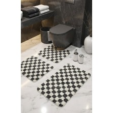 Eurobano Chess Dama Desen Lateks Kaymaz Taban Makinede Yıkanabilir 3'lü Banyo Paspası 60X100 60X50 60X50 cm