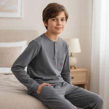 Bonbon Genç Erkek Pamuklu Koyu Gri Renk Pijama Takımı AL007 V2 BB2437