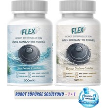 Flex Robot Süpürge Yüzey Temizleme Solüsyonu 500 ml X2 Ad. | Moplu Robotlar ile Uyumlu | Düşük Köpük | Beyaz Sabun ve Okyanus Esintisi