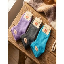 Melce Çorap Kadın Karışık Renkli Dikişsiz Havlu Soket Çorap - Yumuşak Dokulu Pamuklu 3'lü