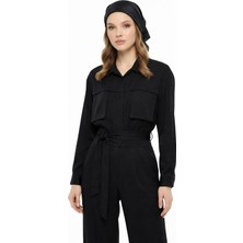 Lale Butik Cep Detay Gömlek Pantolon Takım 100795 Siyah