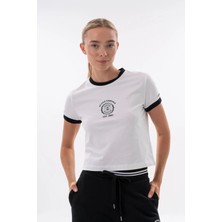 Maraton Regular Kadın Bisiklet Yaka  Beyaz T-shirt