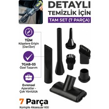 7go 7gab-03 Araç Içi Süpürge Yedek Aparat Seti 7 Parça – Uyumlu Başlık Seti, Detay Temizlik Aksesuar Kiti