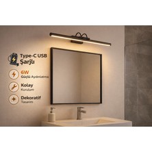 Özer Light Siyah USB Sarjlı Resim,tablo, Ayna Üstü Banyo Ledli Aplik Flüt Aplik 3000K Günışığı
