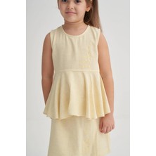 Queen Kids Queenkids Kız Çocuk 20459  Keten Volanlı Bluz Sarı