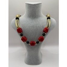 Net.Accessories Kırmızı-Gold-Siyah Bijuteri Kolye