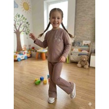 Karınca Kız Çocuk Baskı Detaylı Bej Renk Alt Üst Ikili Takim