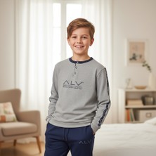 Bonbon Genç Erkek Pamuklu Gri Melanj - Lacivert Renk Pijama Takımı AL003 V2 BB2435