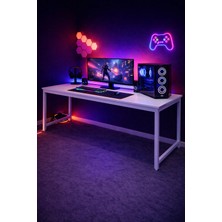 Flinder Beyaz Oyuncu Masası 160X60, Bilgisayar Masası, Gamer Masası, Gaming Masa, Metal Ayaklı