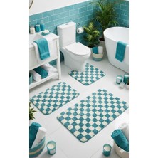 Eurobano Chess Dama Desen Lateks Kaymaz Taban Makinede Yıkanabilir 3'lü Banyo Paspası 60X100 60X50 60X50 cm