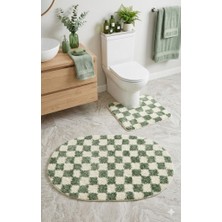 Eurobano Chess Dama Desen Lateks Kaymaz Taban Makinede Yıkanabilir 2'li Bohem Oval Banyo Paspası 60X100 60X50