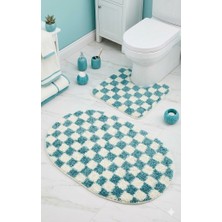 Eurobano Chess Dama Desen Lateks Kaymaz Taban Makinede Yıkanabilir 2'li Bohem Oval Banyo Paspası 60X100 60X50