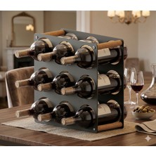 Aybi Dekor Tezgah Üstü Masa Üstü 9'lu Metal Şaraplık Standı ve Şişe Standı Siyah