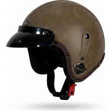 YYK 701 Jyt Deri Cafe Racer Güneş Vizörlü Vintage Kask