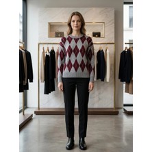 Mersi Kazak Baklava Dilim Bisiklet Yaka Gri Bordo