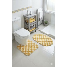 Eurobano Chess Dama Desen Lateks Kaymaz Taban Makinede Yıkanabilir 2'li Bohem Oval Banyo Paspası 60X100 60X50