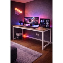 Flinder Çam/beyaz Oyuncu Masası 60X140 Cm, Beyaz Renk Bilgisayar Masası, Gamer Masası, Gaming Masa