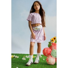 Le Mabelle Lila Çizgili Kız Çocuk Crop Etek Ikili Takım - Cora