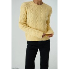 Qu Style Örgü Desenli Sarı Kazak