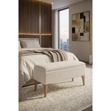 Mefaks Tekstil Sandıklı Bench Puf Beyaz – Kapaklı Ahşap Ayaklı Fonksiyonel Oturma Pufu, Yatak Ucu & Antre