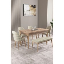 Asaella Mobilya Milas Atlantik Çam 80X132 Mdf Açılabilir Mutfak Masası Takımı 4 Sandalye, 1 Bench