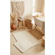 Eurobano Shaggy Bohem Makinede Yıkanabilir Lateks Kaymaz Taban 2li Banyo Paspası 60X100 60X50 cm