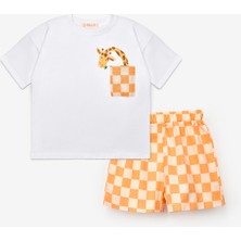 Le Mabelle Turuncu Figürlü Dama Desenli Çocuk Tişört Şort Ikili Takım - Cleo